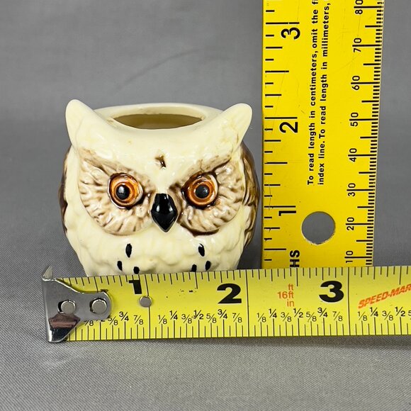 Vtg Stoneware Ceramic Owl Bird Ivory Toothpick Holder Embossed Figurine Japan - Picture 9 of 10